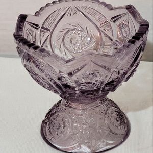 Vintage American Brilliant Purple Glass Crystal Round Candy Dish Sawtooth Edge